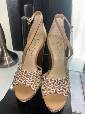 Jessica Simpson Ilita Tan and Cream Braided Platform Heels never worn
